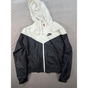 Nike Windrunner Jacket Womens Large White Black Full Zip Hooded Windbreaker L
